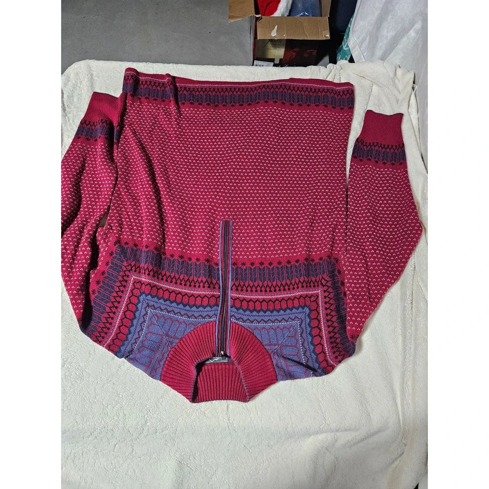 Eddie Bauer Men's Fairisle Sweater 1/4‎ zip, size XXL Maroon & Blue Grandpa Ski - Picture 6 of 8
